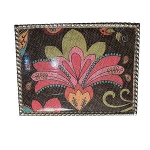 Womens Metal Floral Rectangle Belt Buckle Brown Pink Retro Boho Western Indie